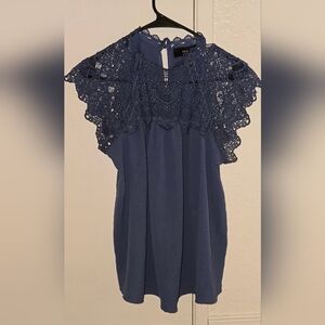 Chic Blue Lace Women's Blouse